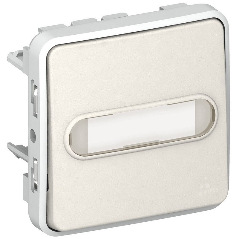 Poussoir NO lumineux 10AX 250V avec porte-étiquette composable – IP55 – Plexo – Blanc – 069633 – Legrand