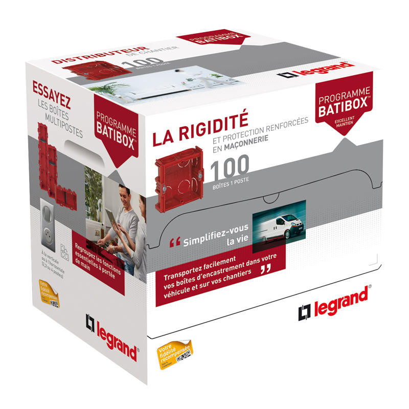 Distributeur de 100 boîtes maçonnerie Batibox – Profondeur 40mm – Distribox – 080117 – Legrand