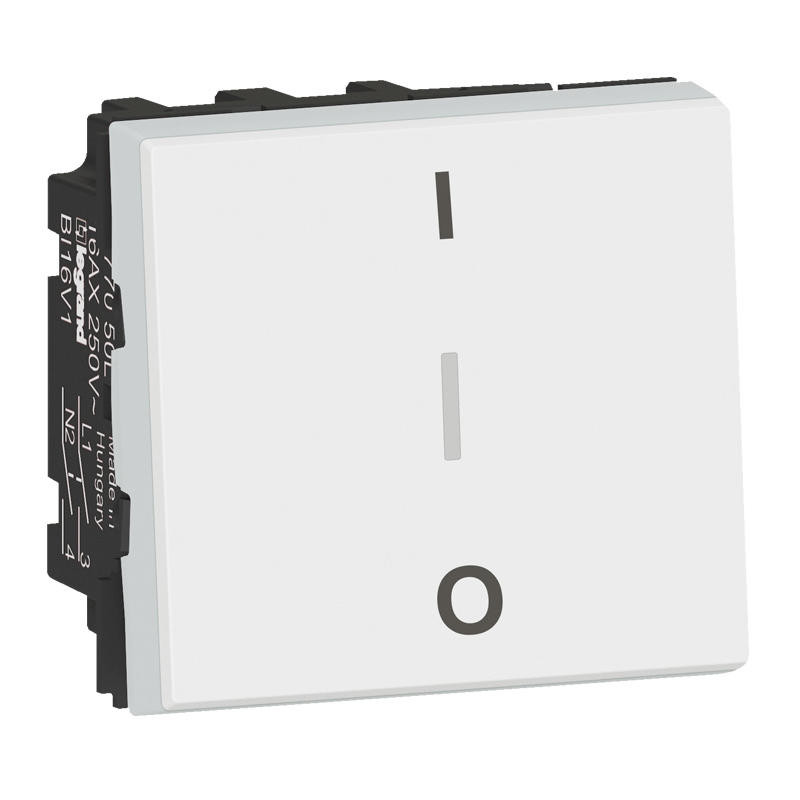 Interrupteur bipolaire avec borne pour repiquage neutre 16AX 250V~ Mosaic – 2 modules – Blanc – 077050L – Legrand